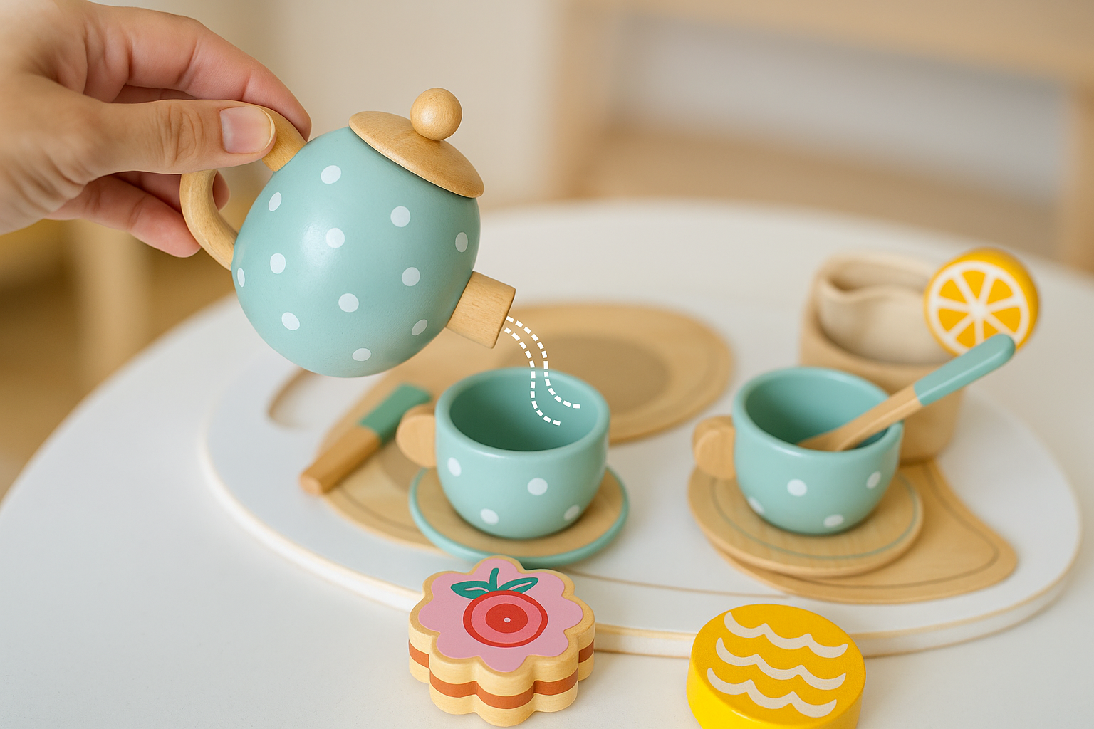 Conjunto Playset de Sorvete e Chá de Madeira Montessori