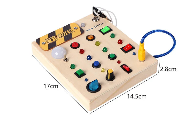Montessori criança brinquedos bebê de madeira ocupado placa sensorial brinquedos com interruptor luz placa controle atividades motoras finas brinquedos para crianças