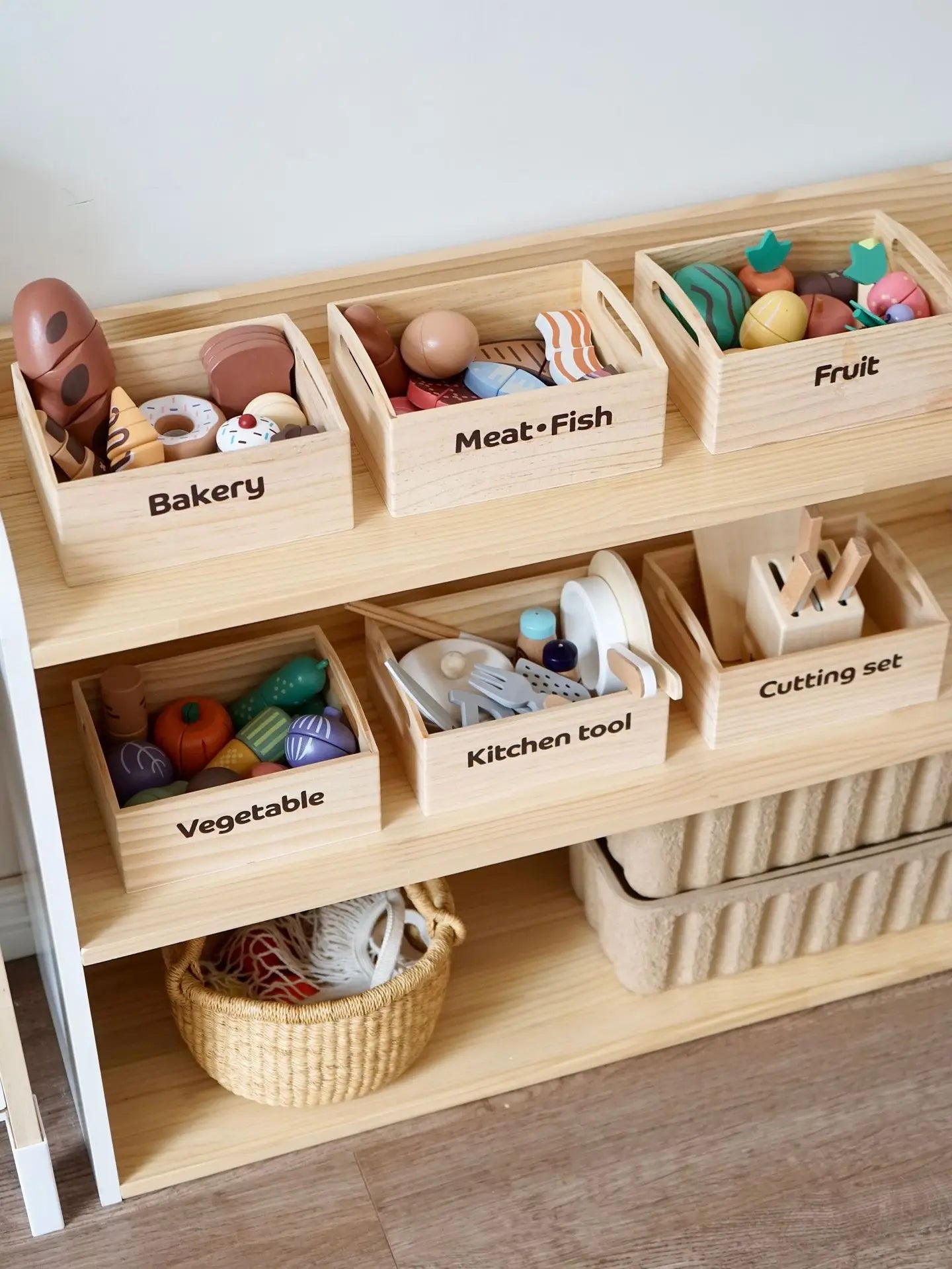 Conjunto de Comida de Madeira para Crianças Brinquedo Educativo