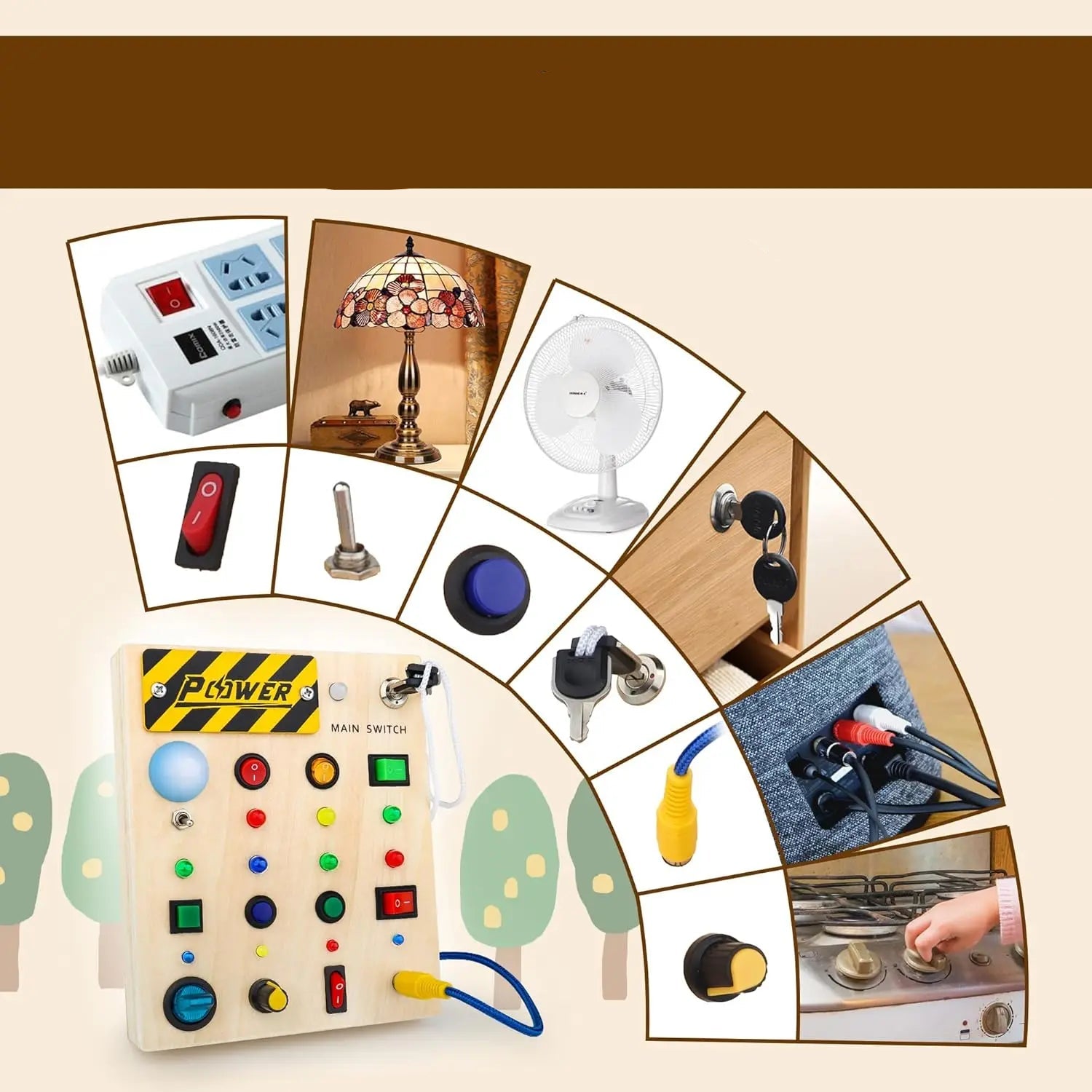 Montessori criança brinquedos bebê de madeira ocupado placa sensorial brinquedos com interruptor luz placa controle atividades motoras finas brinquedos para crianças