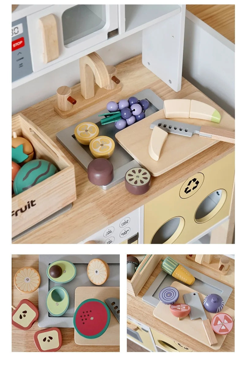 Conjunto de Comida de Madeira para Crianças Brinquedo Educativo