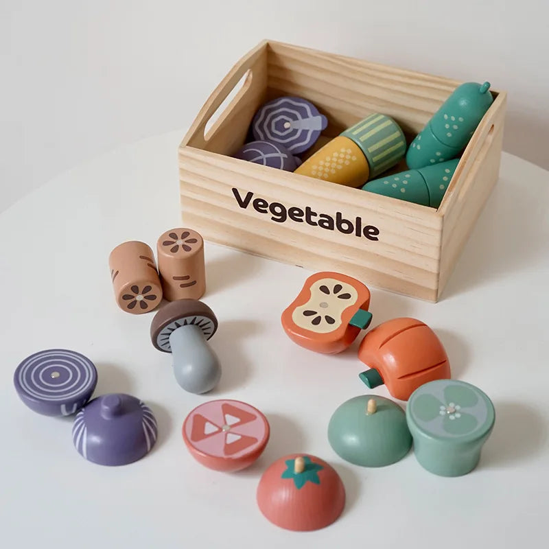 Conjunto de Comida de Madeira para Crianças Brinquedo Educativo