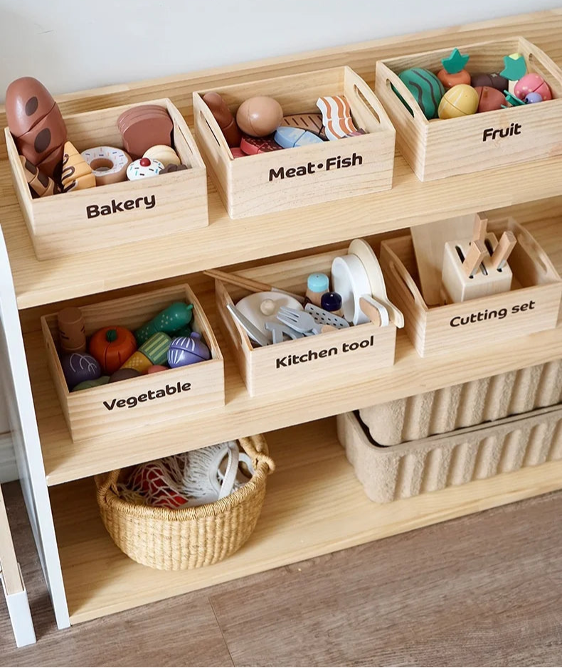 Conjunto de Comida de Madeira para Crianças Brinquedo Educativo