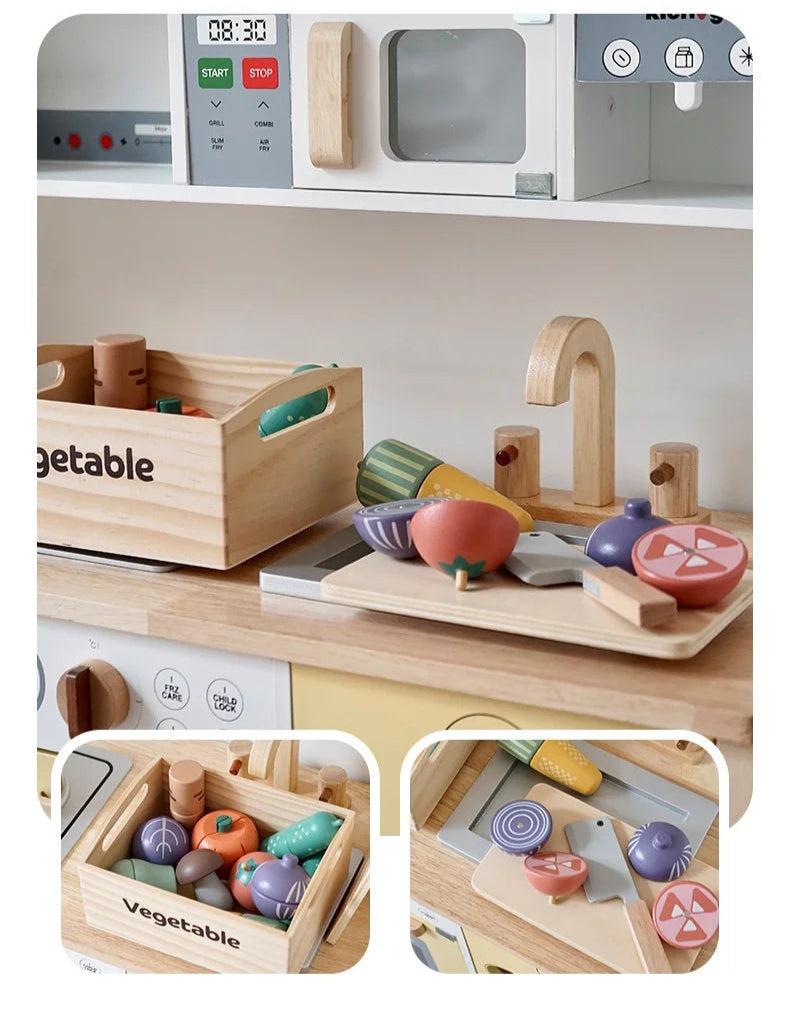 Conjunto de Comida de Madeira para Crianças Brinquedo Educativo