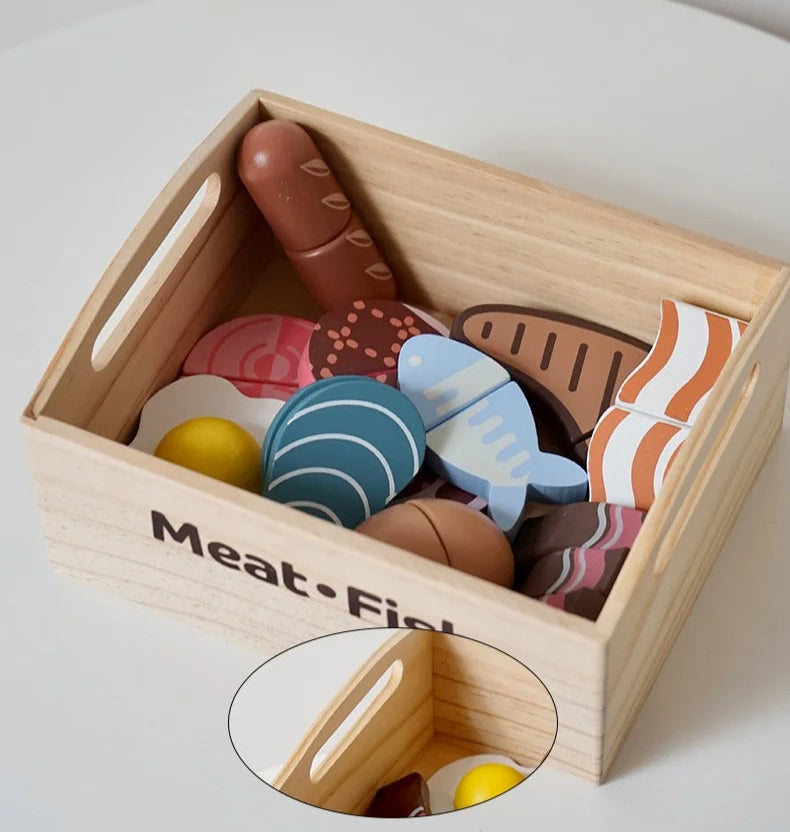 Conjunto de Comida de Madeira para Crianças Brinquedo Educativo