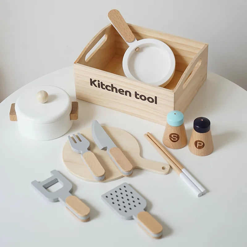 Conjunto de Comida de Madeira para Crianças Brinquedo Educativo