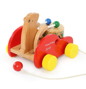 Brinquedo de Puxar Ursinho Tocador de Tambor - Madeira Montessori para Bebês