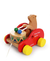 Brinquedo de Puxar Ursinho Tocador de Tambor - Madeira Montessori para Bebês