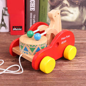 Brinquedo de Puxar Ursinho Tocador de Tambor - Madeira Montessori para Bebês