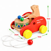 Brinquedo de Puxar Ursinho Tocador de Tambor - Madeira Montessori para Bebês