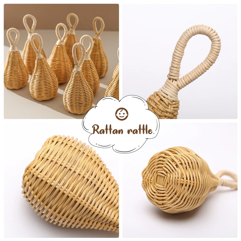 Chocalho Sensorial de Rattan para Bebês - Feito à Mão