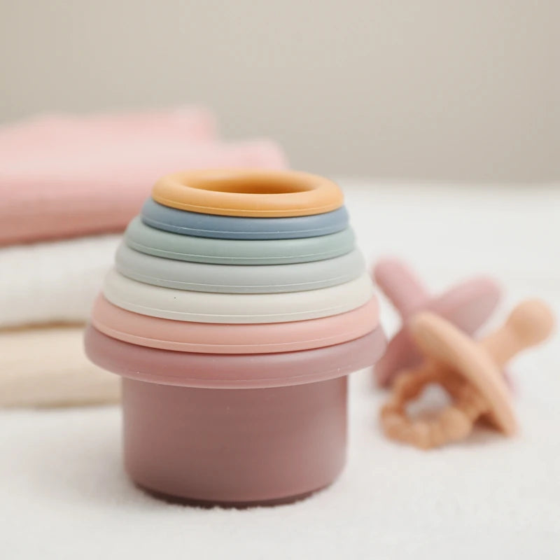 1 conjunto de silicone copos de empilhamento montessori brinquedos para crianças blocos empilhador brinquedos educativos precoce brinquedos de banho do bebê ins estilo banheira brinquedo