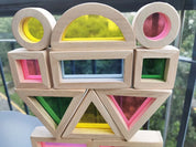 Brinquedo Blocos de Espelho Arco-Íris Montessori em Madeira