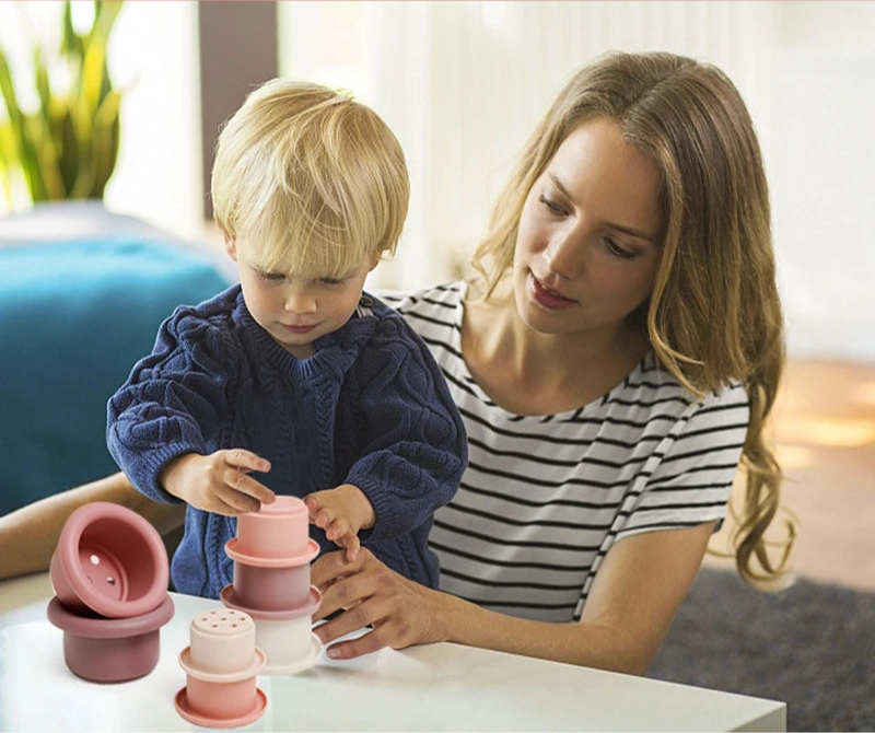 1 conjunto de silicone copos de empilhamento montessori brinquedos para crianças blocos empilhador brinquedos educativos precoce brinquedos de banho do bebê ins estilo banheira brinquedo