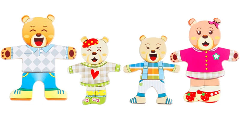 Quebra-Cabeça de Vestir Ursos e Coelhos - Educação Montessori