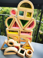 Brinquedo Blocos de Espelho Arco-Íris Montessori em Madeira