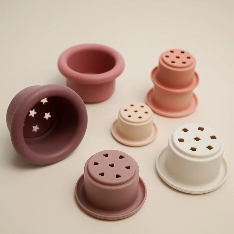 1 conjunto de silicone copos de empilhamento montessori brinquedos para crianças blocos empilhador brinquedos educativos precoce brinquedos de banho do bebê ins estilo banheira brinquedo