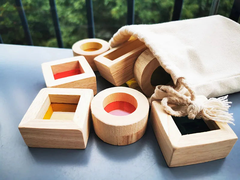 Brinquedo Blocos de Espelho Arco-Íris Montessori em Madeira