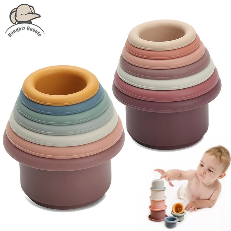 1 conjunto de silicone copos de empilhamento montessori brinquedos para crianças blocos empilhador brinquedos educativos precoce brinquedos de banho do bebê ins estilo banheira brinquedo