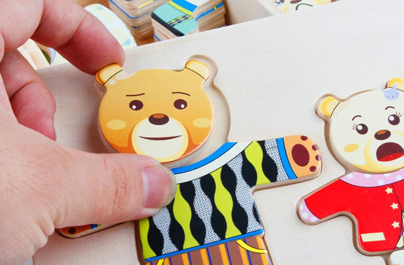 Quebra-Cabeça de Vestir Ursos e Coelhos - Educação Montessori