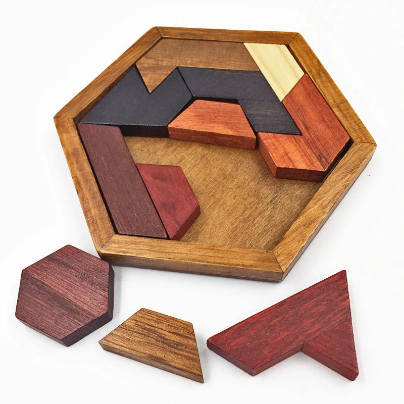 Quebra-Cabeça Infantil Hexagonal de Madeira Montessori