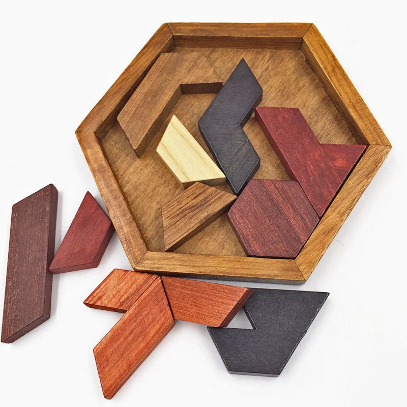 Quebra-Cabeça Infantil Hexagonal de Madeira Montessori