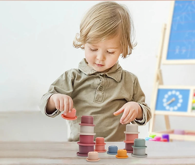 1 conjunto de silicone copos de empilhamento montessori brinquedos para crianças blocos empilhador brinquedos educativos precoce brinquedos de banho do bebê ins estilo banheira brinquedo