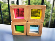 Brinquedo Blocos de Espelho Arco-Íris Montessori em Madeira