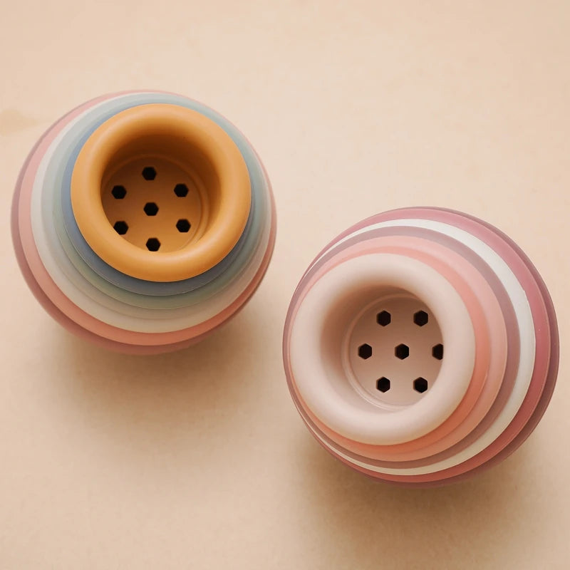 1 conjunto de silicone copos de empilhamento montessori brinquedos para crianças blocos empilhador brinquedos educativos precoce brinquedos de banho do bebê ins estilo banheira brinquedo