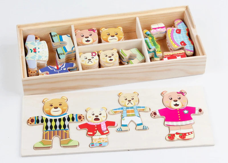 Quebra-Cabeça de Vestir Ursos e Coelhos - Educação Montessori