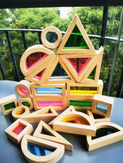 Brinquedo Blocos de Espelho Arco-Íris Montessori em Madeira