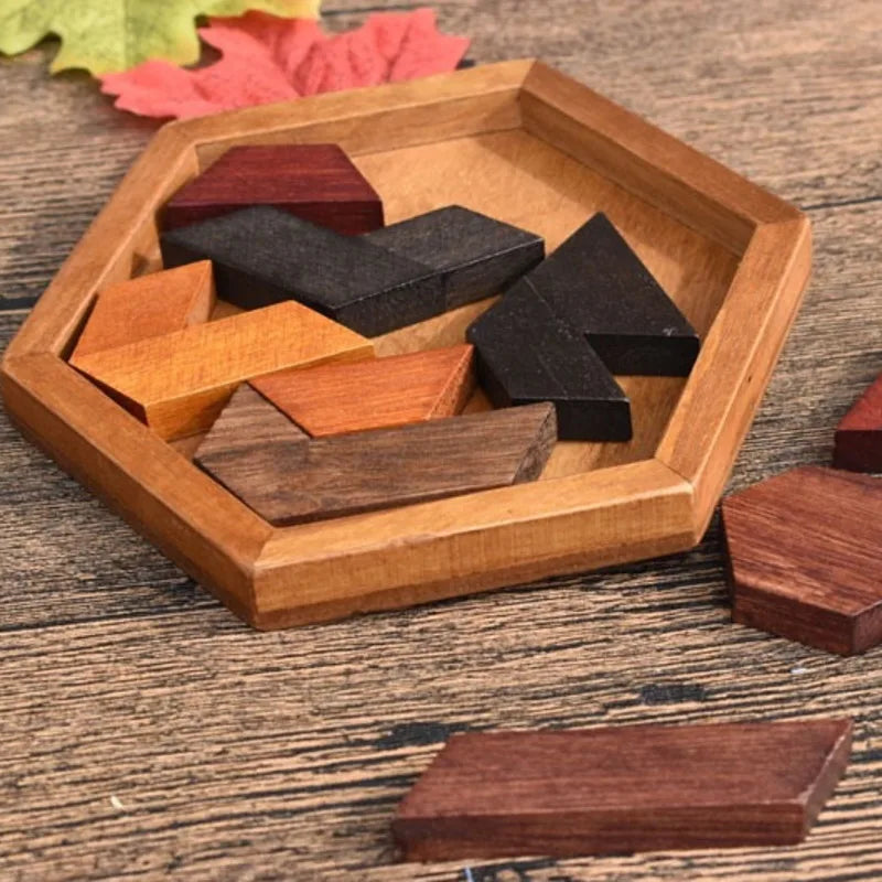 Quebra-Cabeça Infantil Hexagonal de Madeira Montessori