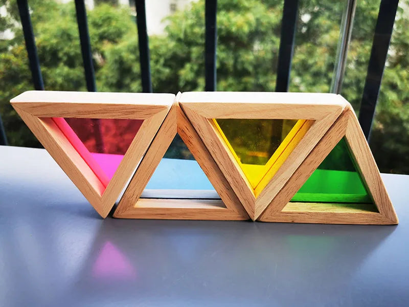 Brinquedo Blocos de Espelho Arco-Íris Montessori em Madeira