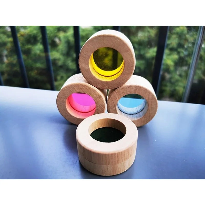 Brinquedo Blocos de Espelho Arco-Íris Montessori em Madeira