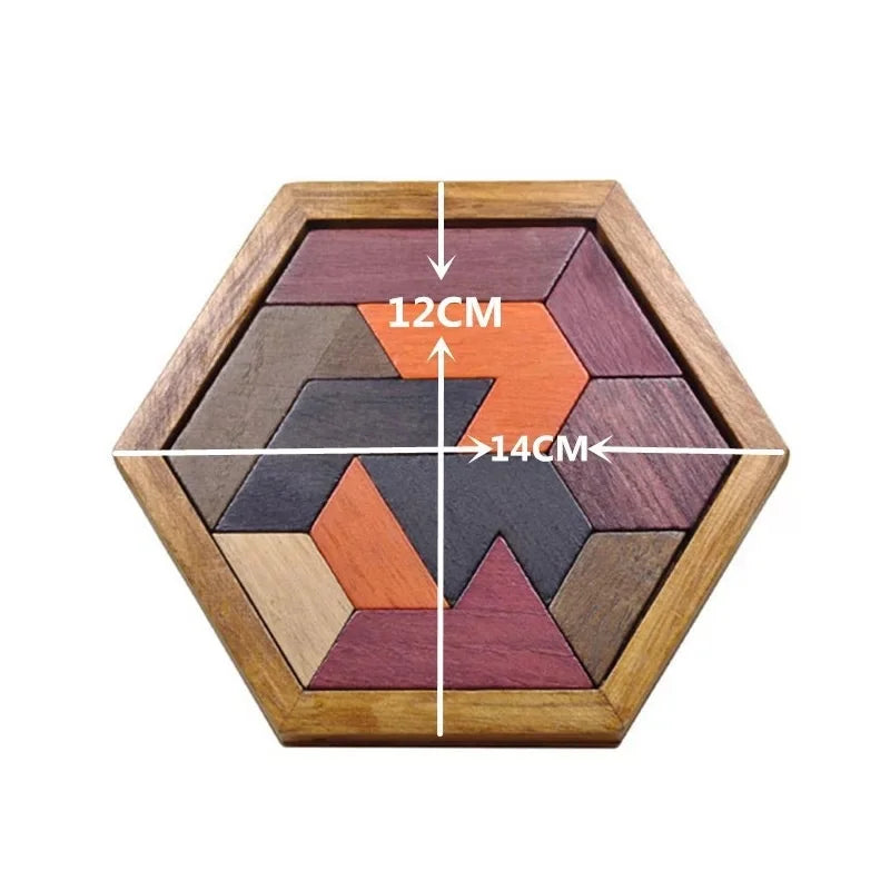 Quebra-Cabeça Infantil Hexagonal de Madeira Montessori