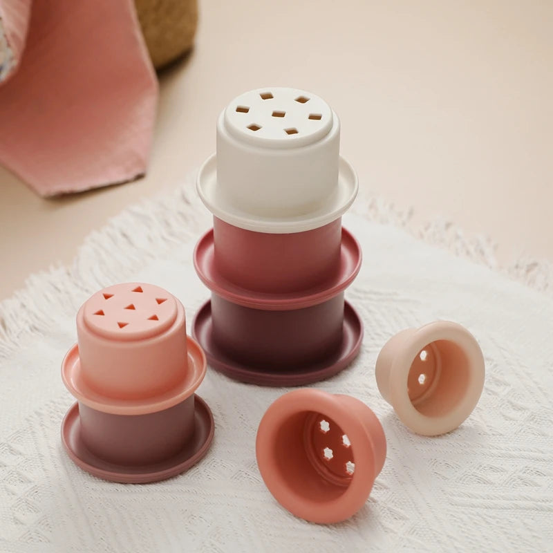 1 conjunto de silicone copos de empilhamento montessori brinquedos para crianças blocos empilhador brinquedos educativos precoce brinquedos de banho do bebê ins estilo banheira brinquedo