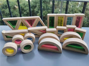 Brinquedo Blocos de Espelho Arco-Íris Montessori em Madeira