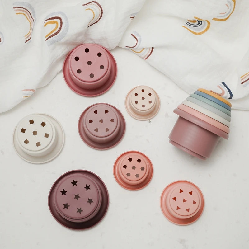 1 conjunto de silicone copos de empilhamento montessori brinquedos para crianças blocos empilhador brinquedos educativos precoce brinquedos de banho do bebê ins estilo banheira brinquedo