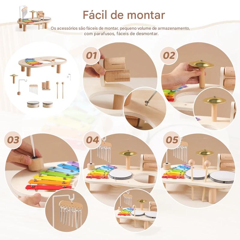 Instrumentos Musicais Montessori de Madeira para Crianças