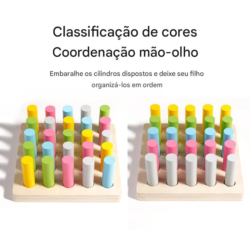 Quadro de Encaixes de Madeira Montessori Coordenação e Cores