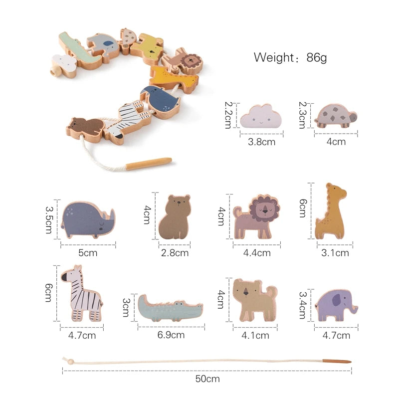 Bebê animal threading brinquedos de madeira empilhamento brinquedos blocos jogos de tabuleiro brinquedos de madeira bebê animal amarrando rosqueamento contas brinquedos presente