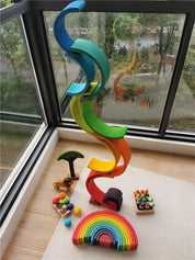 Brinquedo Blocos de Madeira Arco-Íris Montessori para Crianças