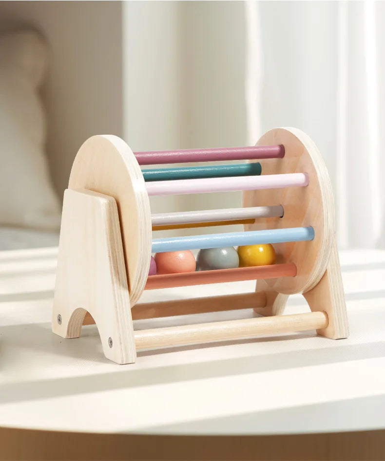 Brinquedos montessori para bebês, aprendizagem precoce, bola de madeira, tambor, exercício de audição, cor, cognição, trem de coordenação mão-olho