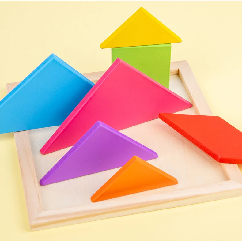 Quebra-Cabeça Tangram Infantil de Madeira Educacional - 7 Peças Coloridas