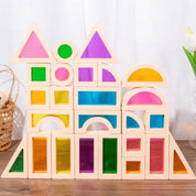 Brinquedo Blocos de Espelho Arco-Íris Montessori em Madeira