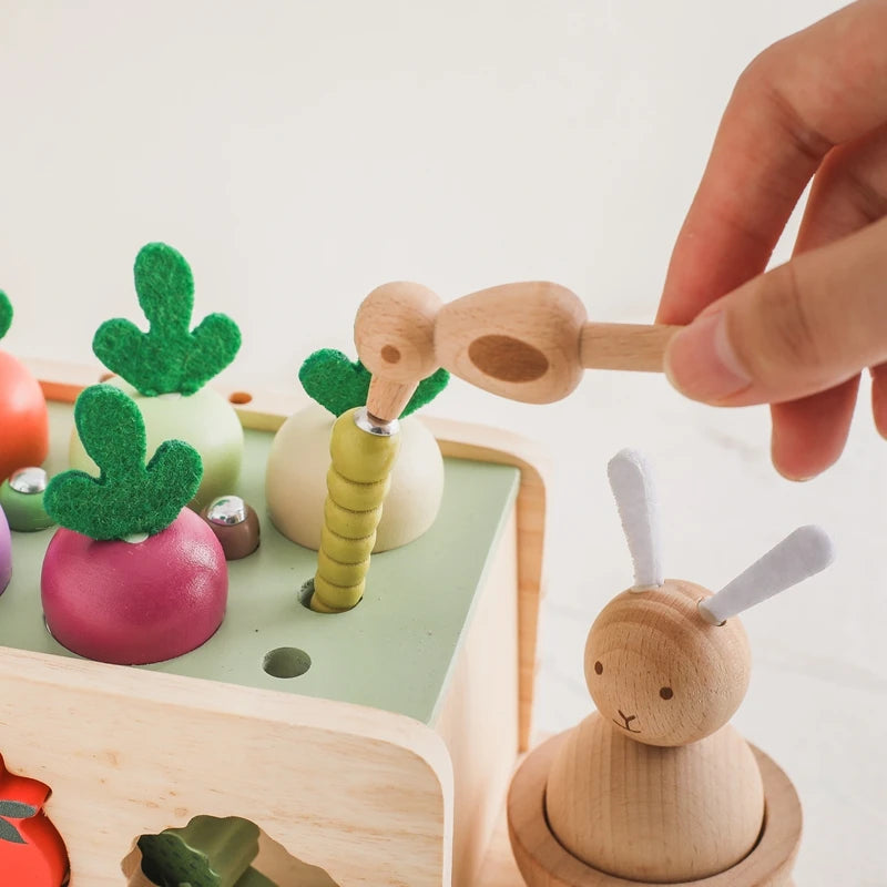 Brinquedo Educativo de Madeira Montessori Cenoura Carrinho de Puxar