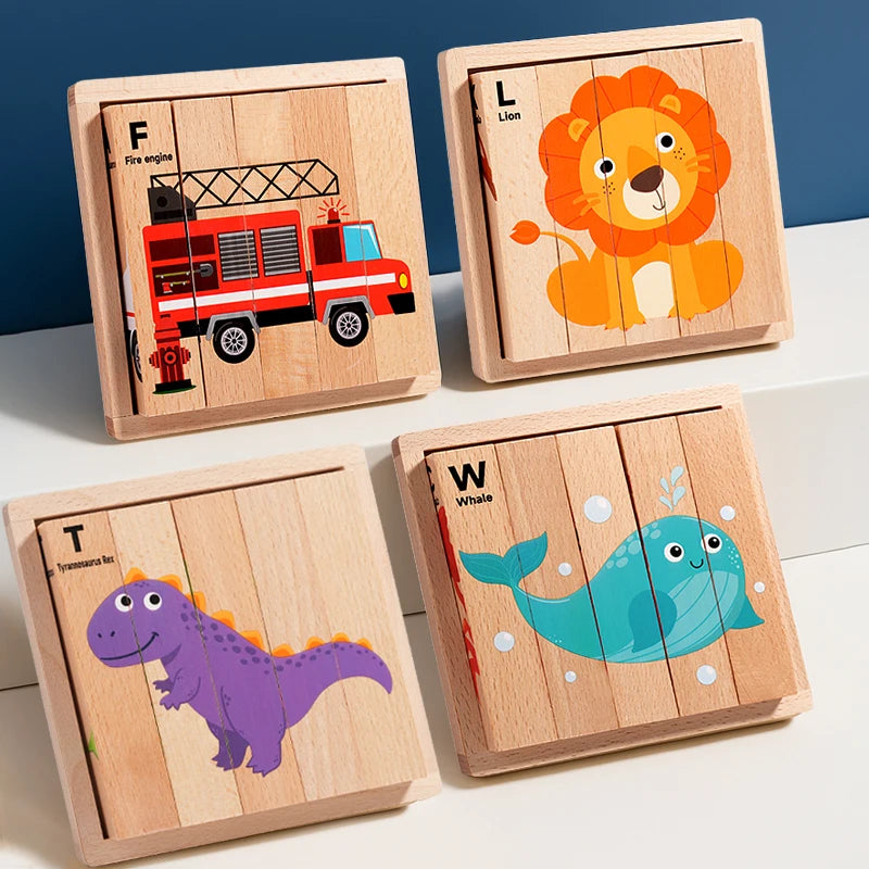 Crianças de madeira animais quebra-cabeça jogo dos desenhos animados tráfego madeira quebra-cabeça brinquedos educativos para crianças presentes educação infantil