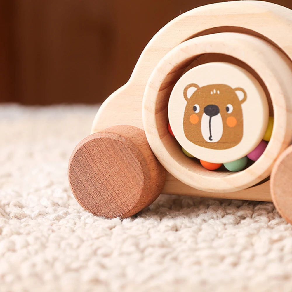 1pc de madeira do bebê montessori brinquedos dos desenhos animados ônibus mordedor faia urso de madeira carro para crianças dentição educacional montessori brinquedos presente
