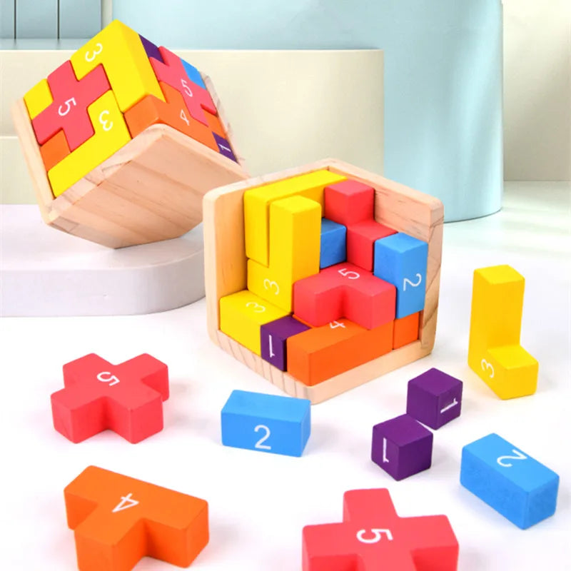 Quebra-cabeça 3D de Blocos de Madeira Coloridos