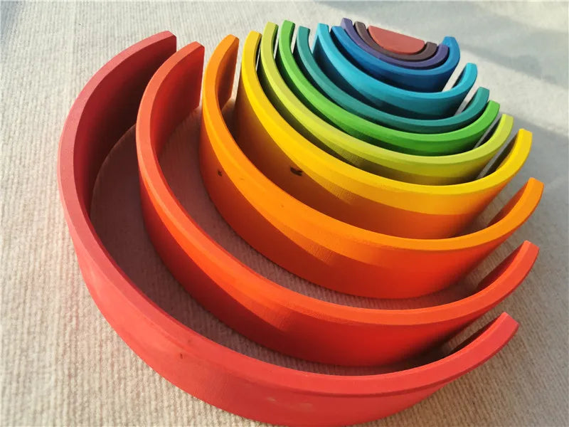 Brinquedo Blocos de Madeira Arco-Íris Montessori para Crianças